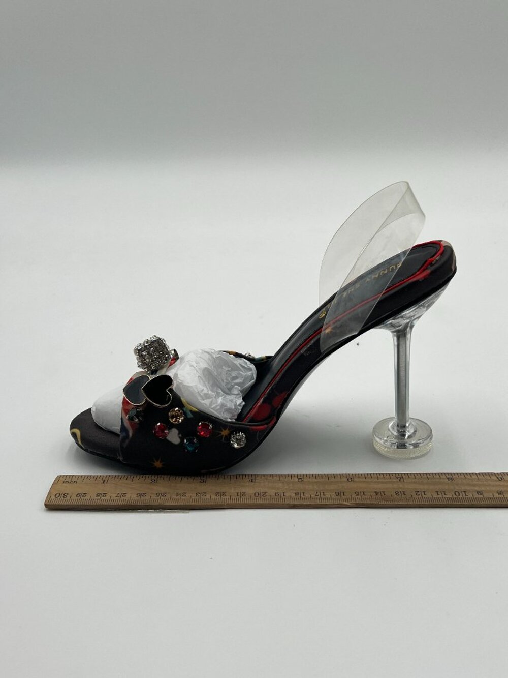 FSJ Black/Red High Heel Sandal Clear Strap Slingback Open Toe Evening Party Shoe